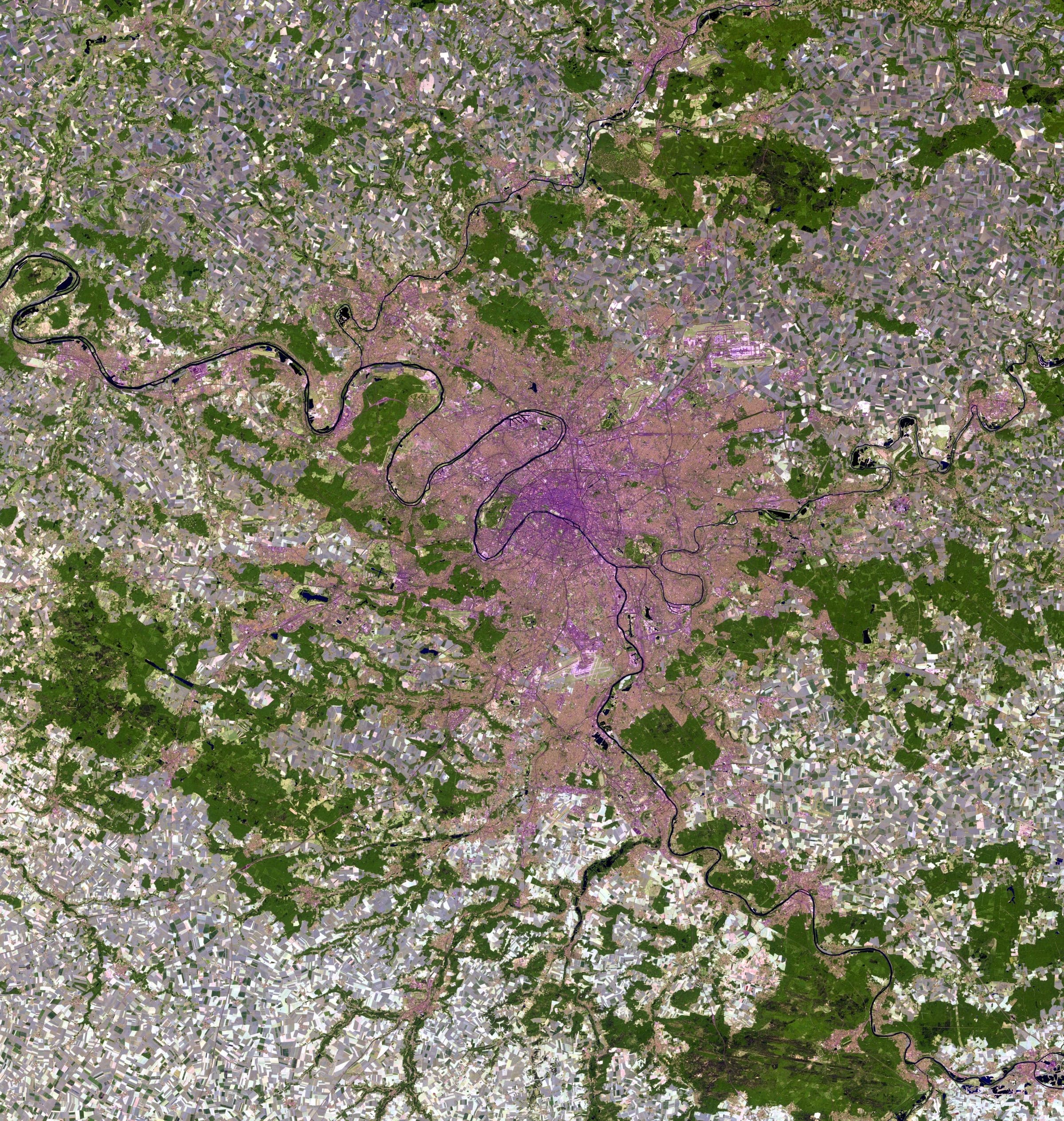 Satellite capture of Paris, France, recorded from orbit